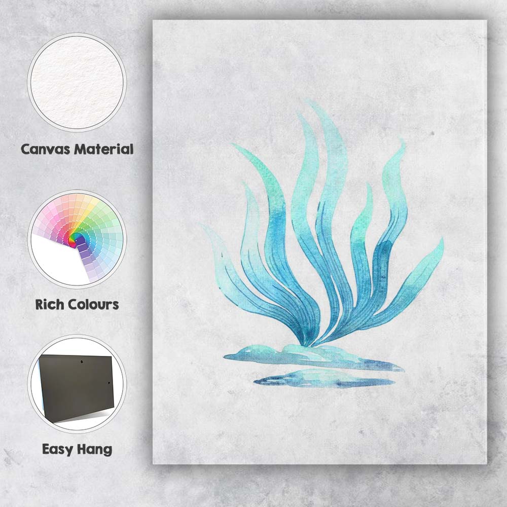 Blue Watercolour Seaweed Coastal Botanical Illustration Canvas Wall Art Print Decor Picture Ready to Hang