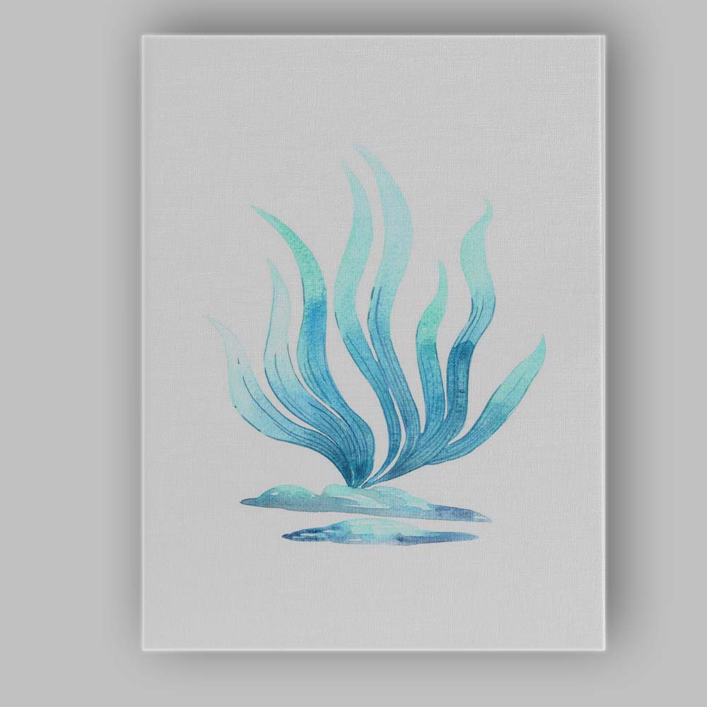 Blue Watercolour Seaweed Coastal Botanical Illustration Canvas Wall Art Print Decor Picture Ready to Hang