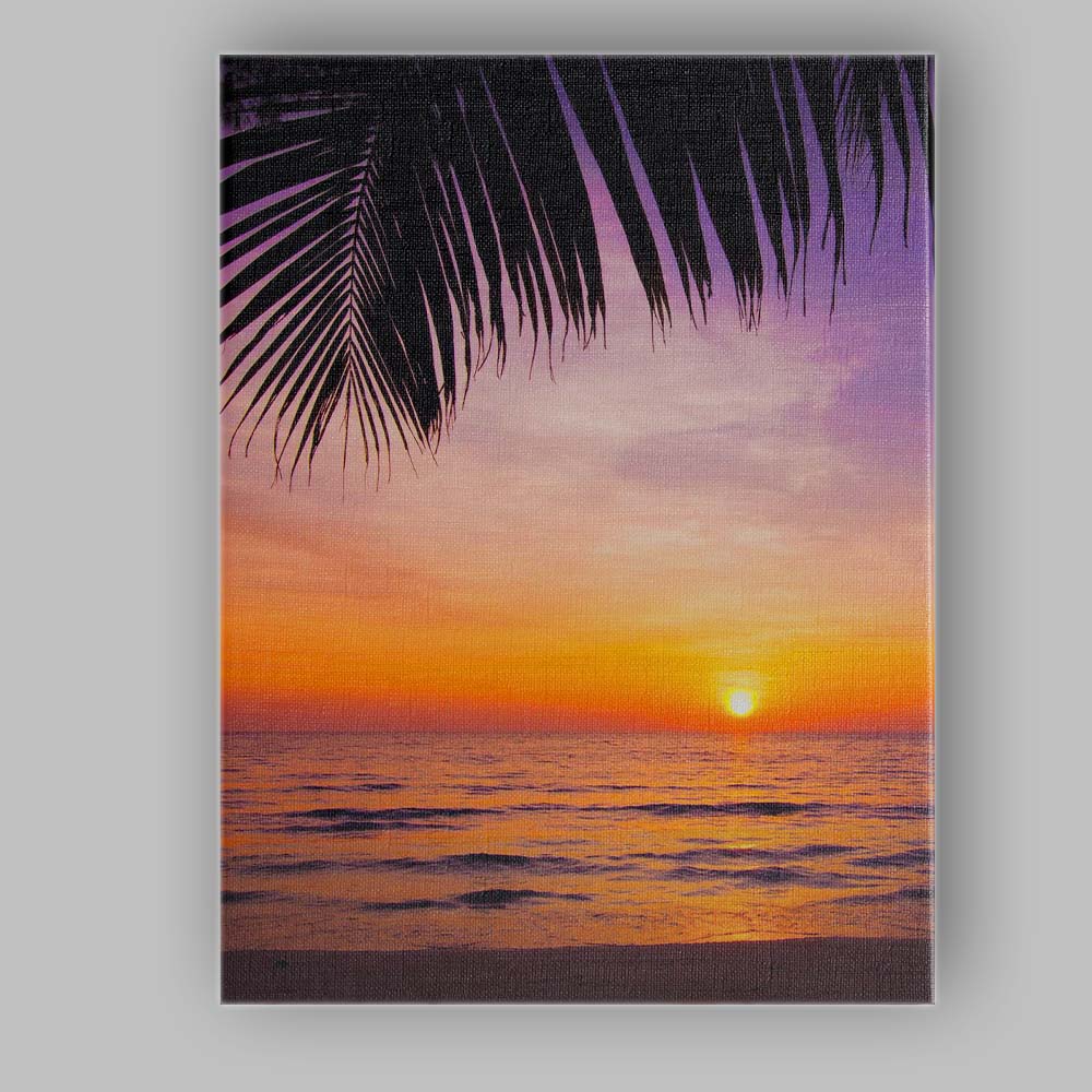 Tropical Palm Fronds Sunset Beach Seascape Photography Canvas Wall Art Print Decor Picture Ready to Hang