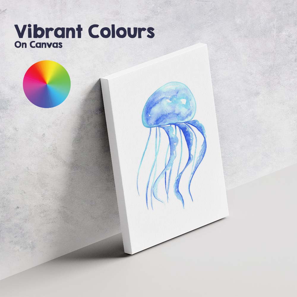 Blue Watercolour Jellyfish Marine Life Illustration Canvas Wall Art Print Decor Picture Ready to Hang