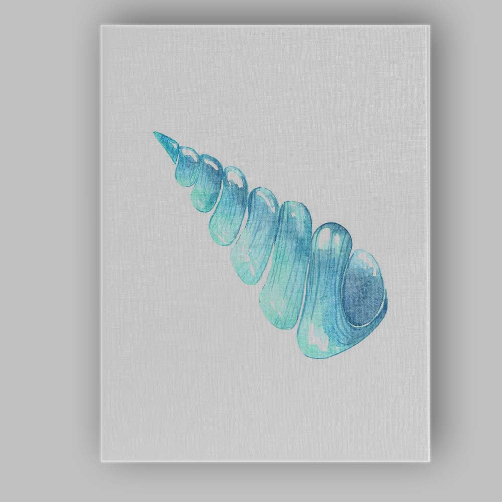 Blue Watercolour Spiral Seashell Coastal Illustration Canvas Wall Art Print Decor Picture Ready to Hang