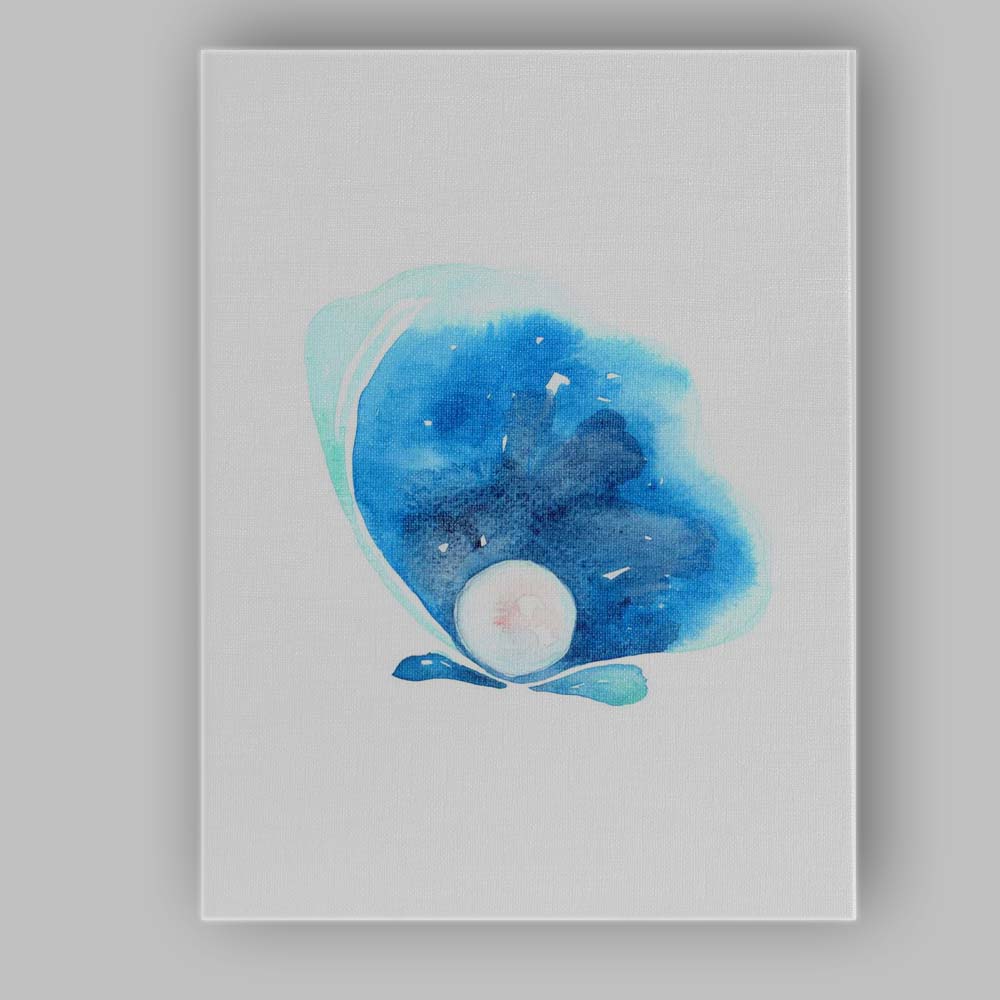 Blue Oyster Shell With Pearl Watercolour Coastal Illustration Canvas Wall Art Print Decor Picture Ready to Hang
