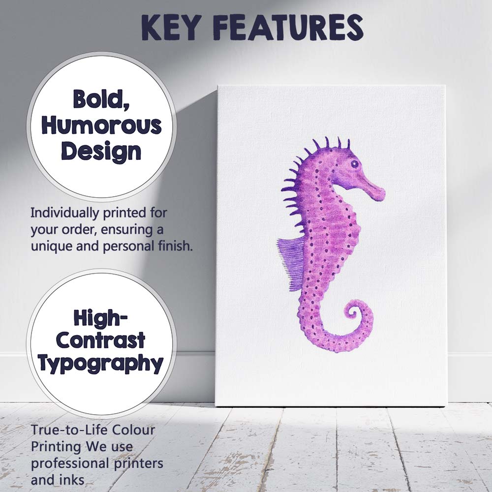 Purple Watercolour Seahorse Marine Life Illustration Canvas Wall Art Print Decor Picture Ready to Hang