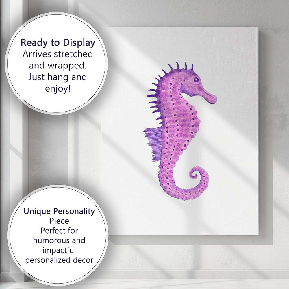 Purple Watercolour Seahorse Marine Life Illustration Canvas Wall Art Print Decor Picture Ready to Hang