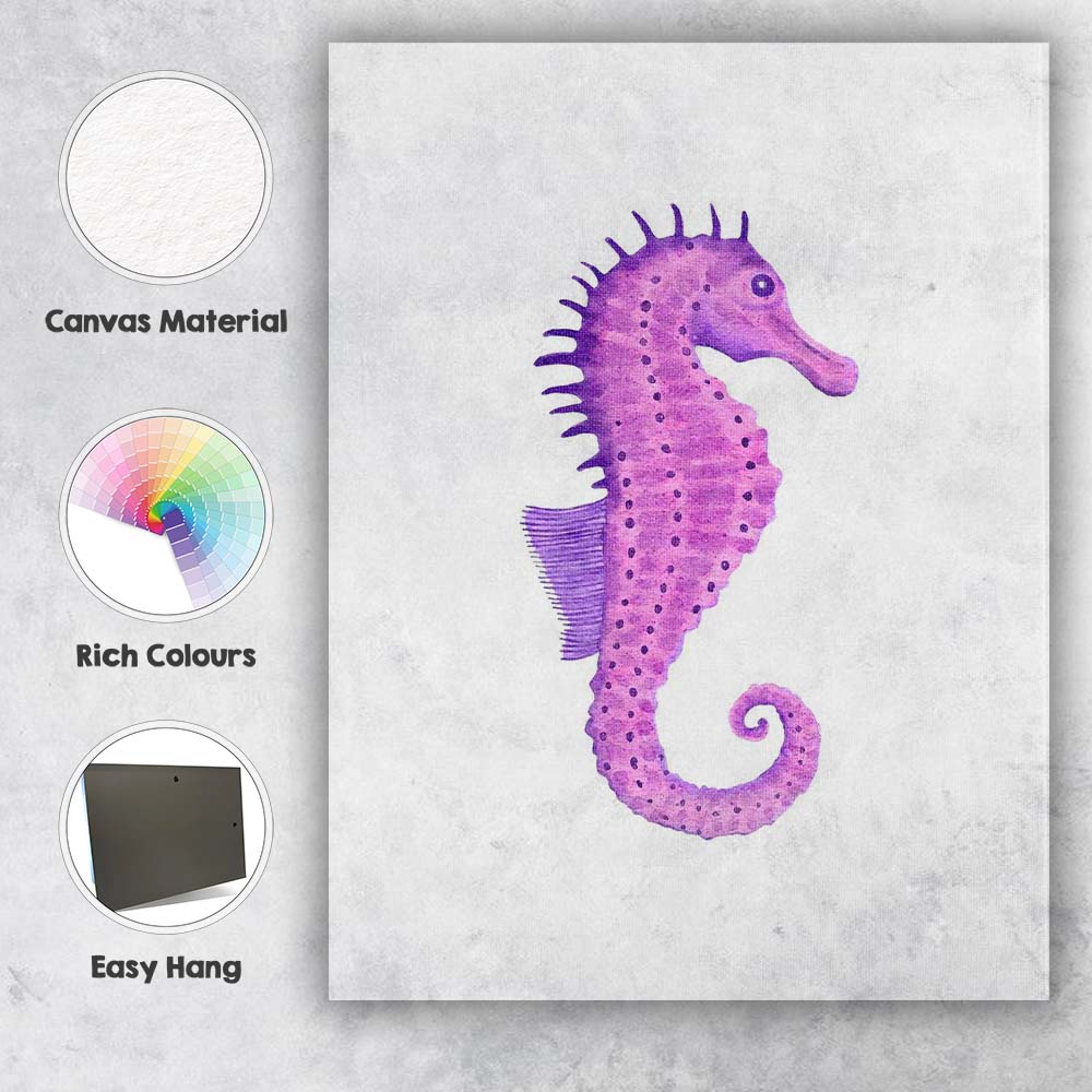 Purple Watercolour Seahorse Marine Life Illustration Canvas Wall Art Print Decor Picture Ready to Hang