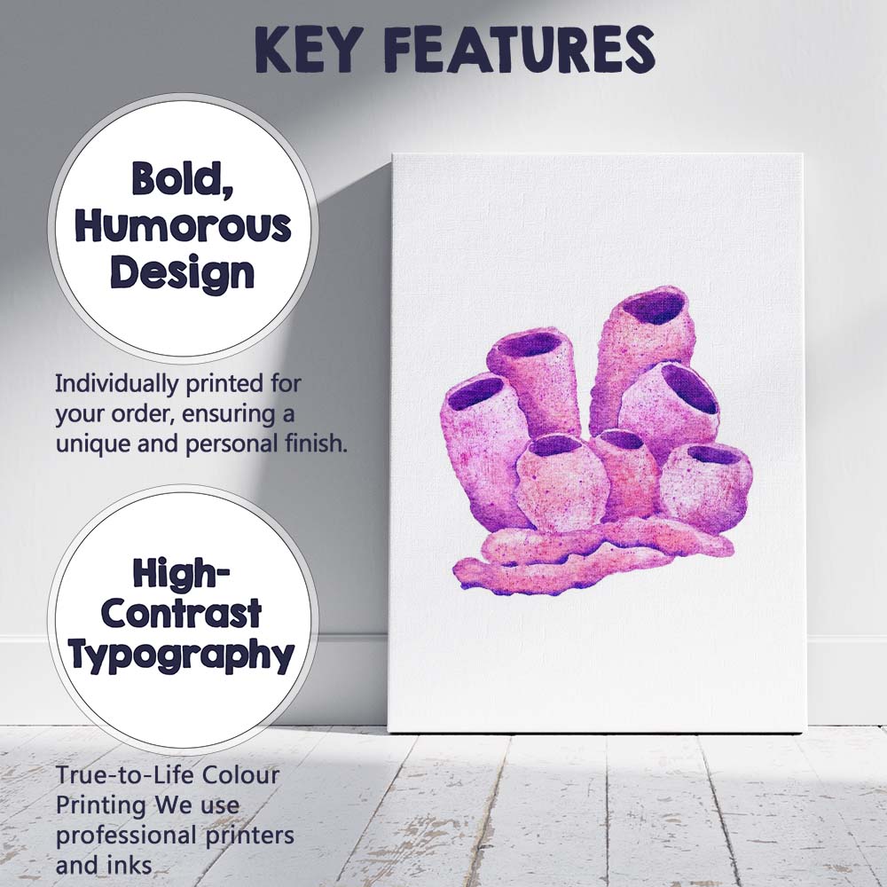 Purple Watercolour Sea Sponge Coral Reef Illustration Canvas Wall Art Print Decor Picture Ready to Hang