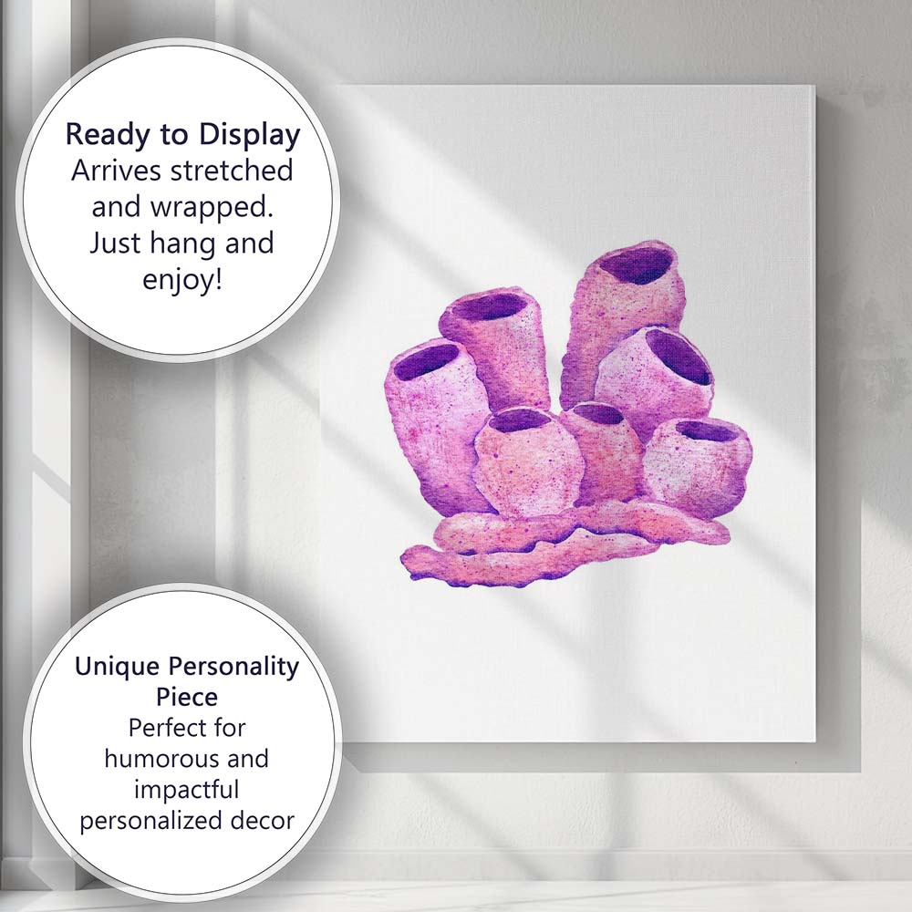 Purple Watercolour Sea Sponge Coral Reef Illustration Canvas Wall Art Print Decor Picture Ready to Hang