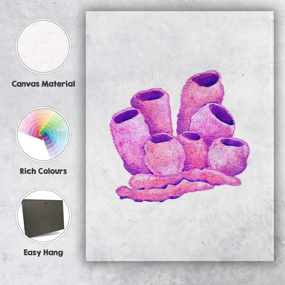 Purple Watercolour Sea Sponge Coral Reef Illustration Canvas Wall Art Print Decor Picture Ready to Hang
