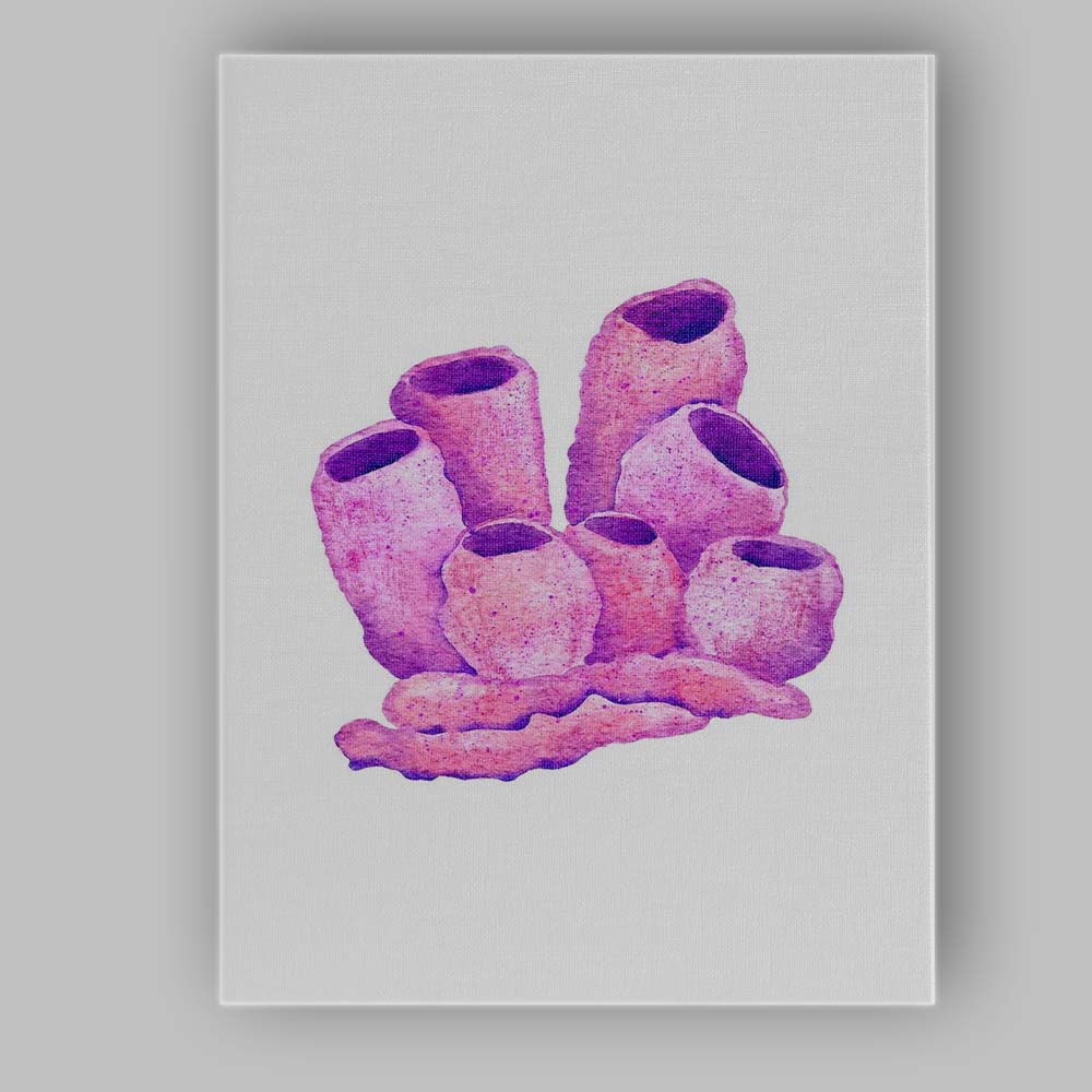 Purple Watercolour Sea Sponge Coral Reef Illustration Canvas Wall Art Print Decor Picture Ready to Hang