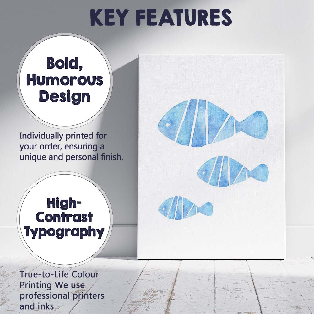 Blue Watercolour Tropical Fish Family Coastal Marine Illustration Canvas Wall Art Print Decor Picture Ready to Hang