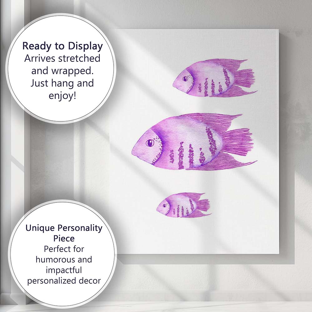 Purple Watercolour Tropical Angelfish Marine Life Illustration Canvas Wall Art Print Decor Picture Ready to Hang