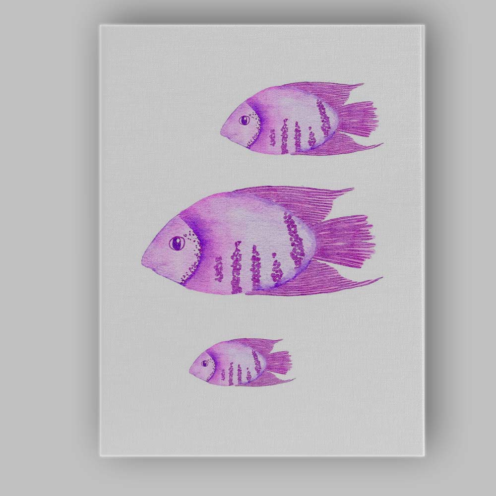 Purple Watercolour Tropical Angelfish Marine Life Illustration Canvas Wall Art Print Decor Picture Ready to Hang