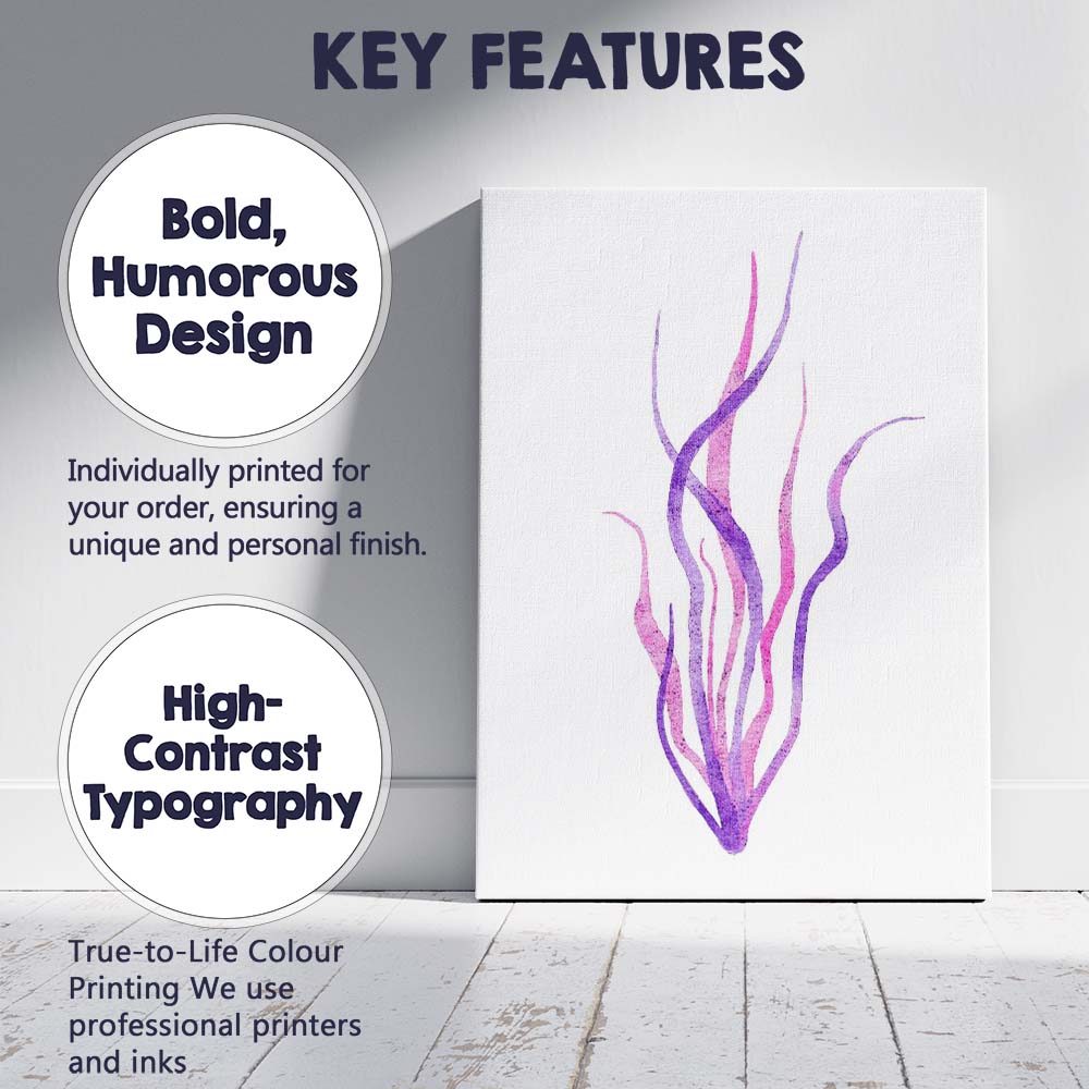 Purple Pink Watercolour Flowing Seaweed Marine Botanical Illustration Canvas Wall Art Print Decor Picture Ready to Hang