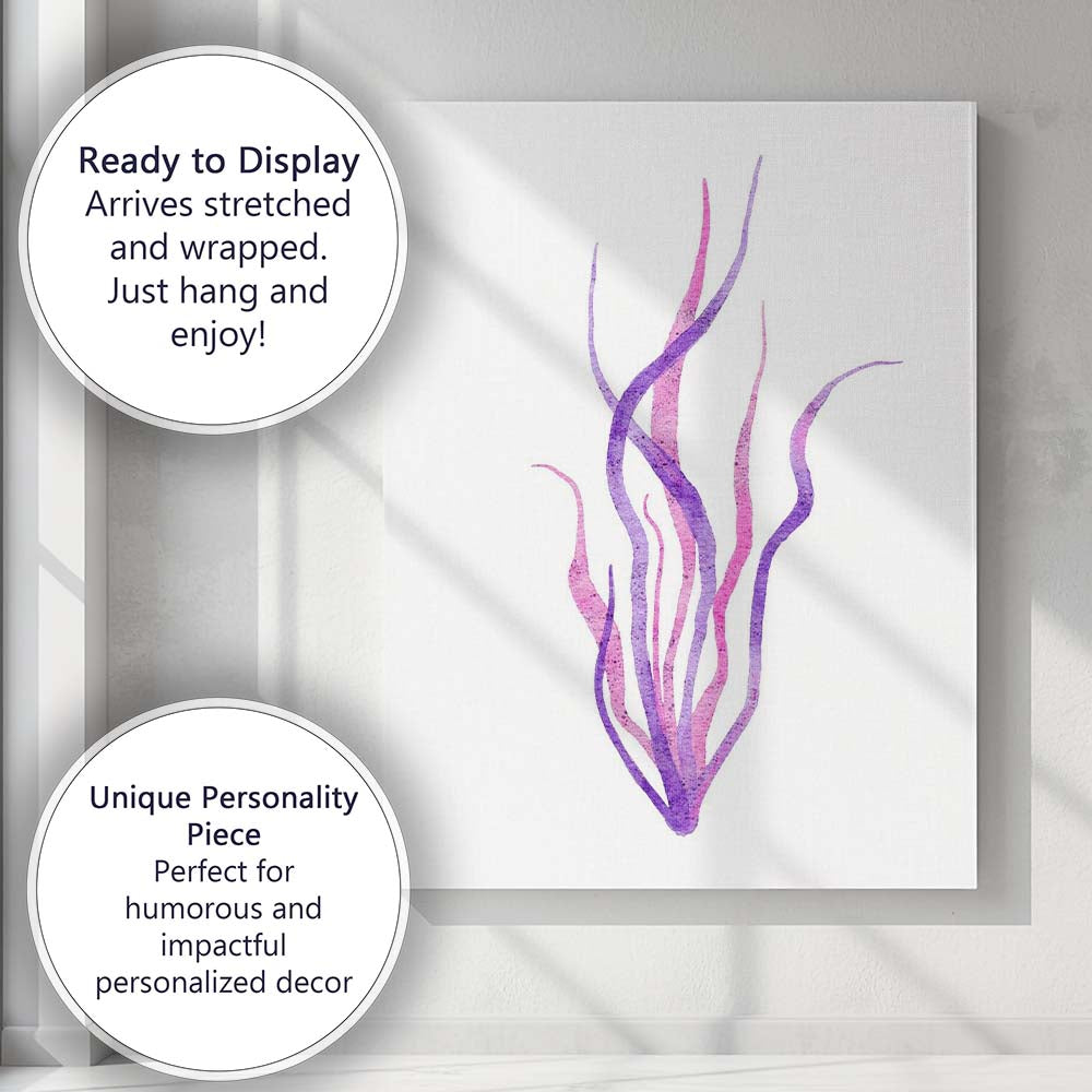 Purple Pink Watercolour Flowing Seaweed Marine Botanical Illustration Canvas Wall Art Print Decor Picture Ready to Hang
