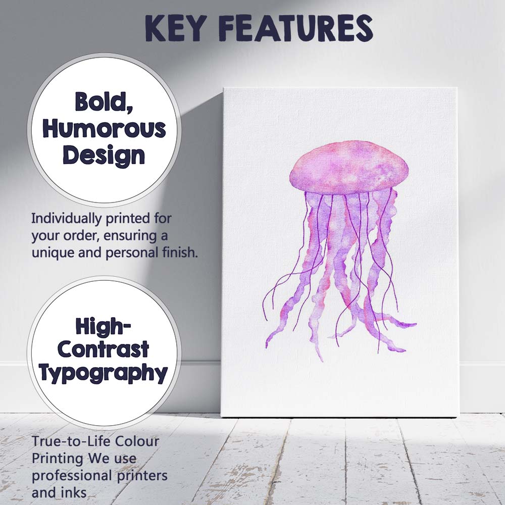 Pink Purple Watercolour Jellyfish Ocean Life Illustration Canvas Wall Art Print Decor Picture Ready to Hang