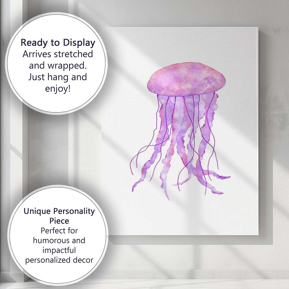 Pink Purple Watercolour Jellyfish Ocean Life Illustration Canvas Wall Art Print Decor Picture Ready to Hang