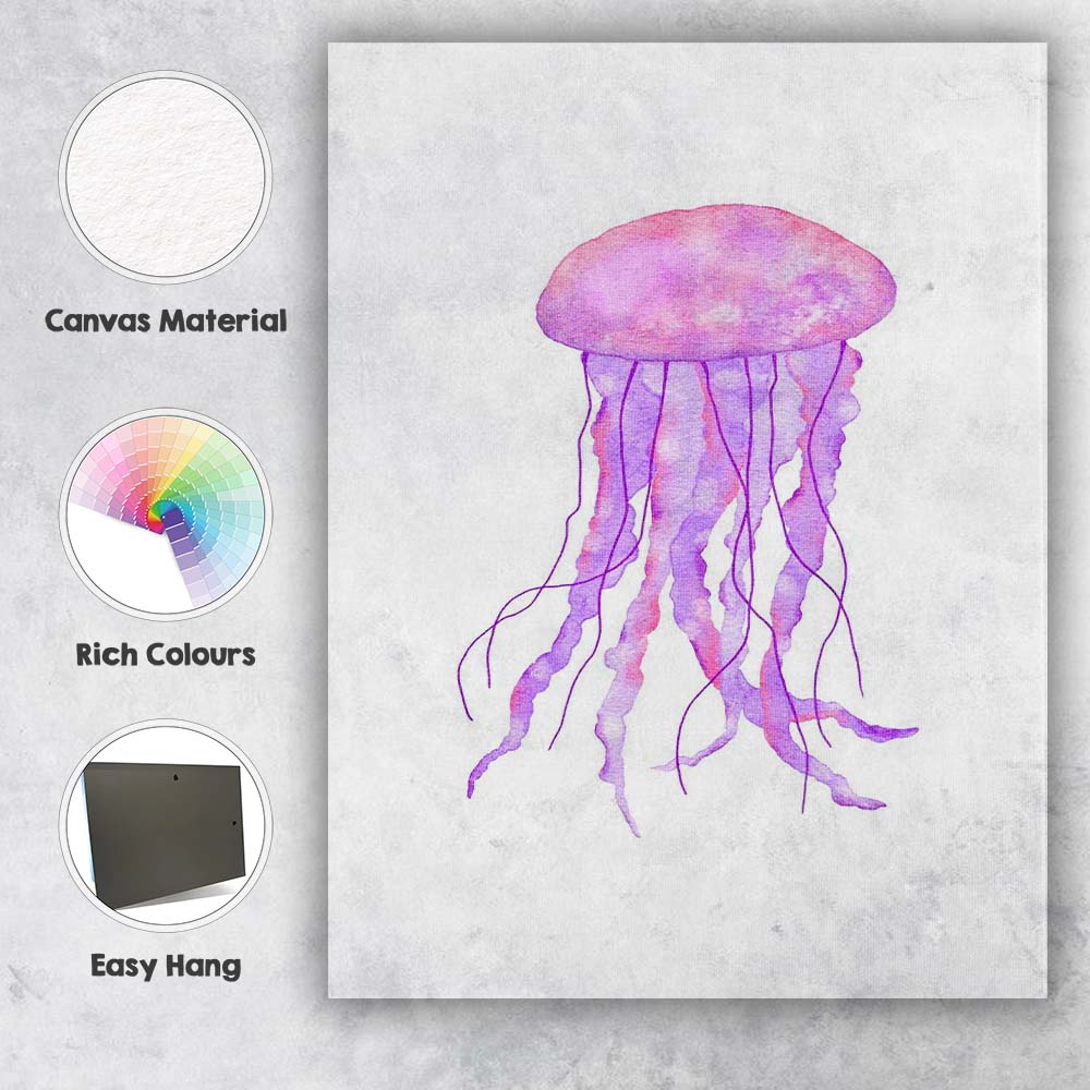 Pink Purple Watercolour Jellyfish Ocean Life Illustration Canvas Wall Art Print Decor Picture Ready to Hang