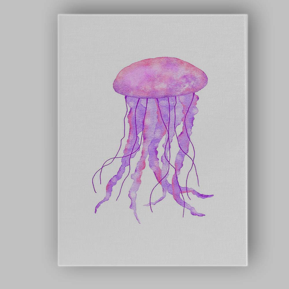 Pink Purple Watercolour Jellyfish Ocean Life Illustration Canvas Wall Art Print Decor Picture Ready to Hang