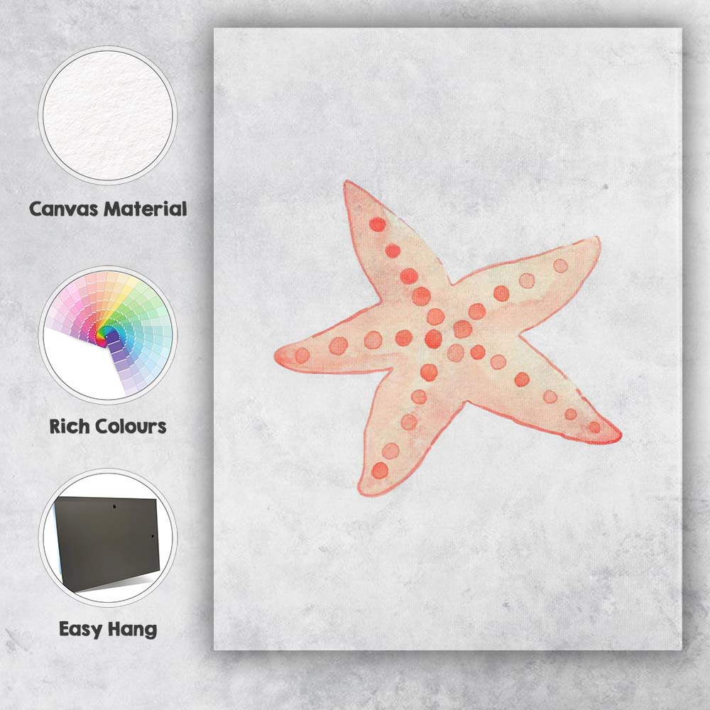 Soft Coral Pink Watercolour Starfish Coastal Marine Illustration Canvas Wall Art Print Decor Picture Ready to Hang