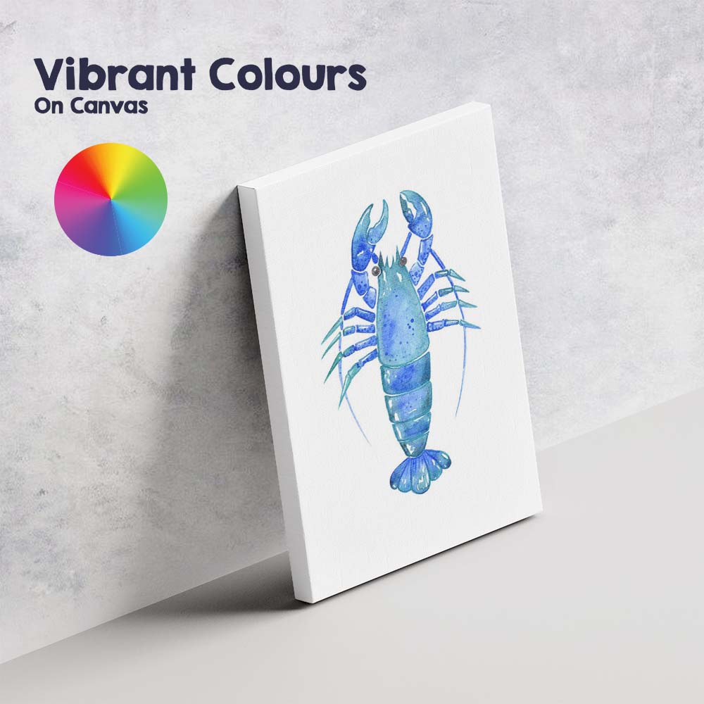 Blue Watercolour Lobster Coastal Marine Life Illustration Canvas Wall Art Print Decor Picture Ready to Hang