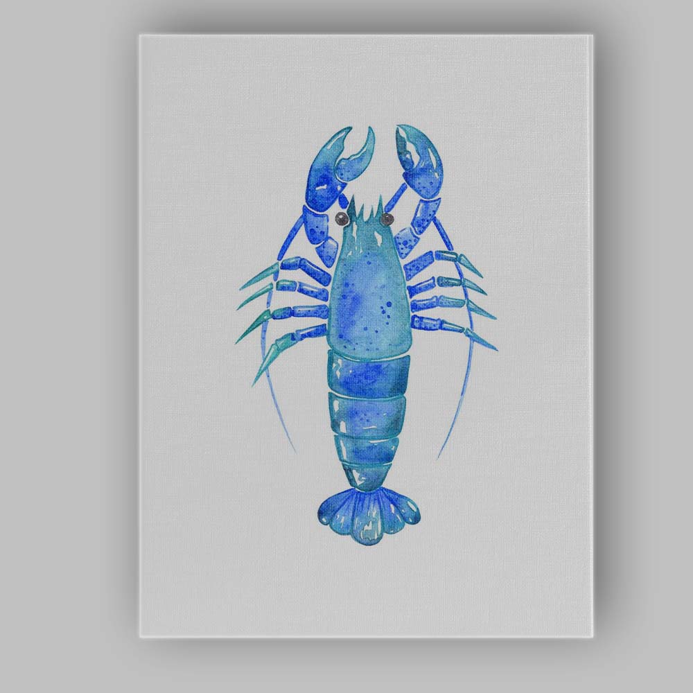 Blue Watercolour Lobster Coastal Marine Life Illustration Canvas Wall Art Print Decor Picture Ready to Hang