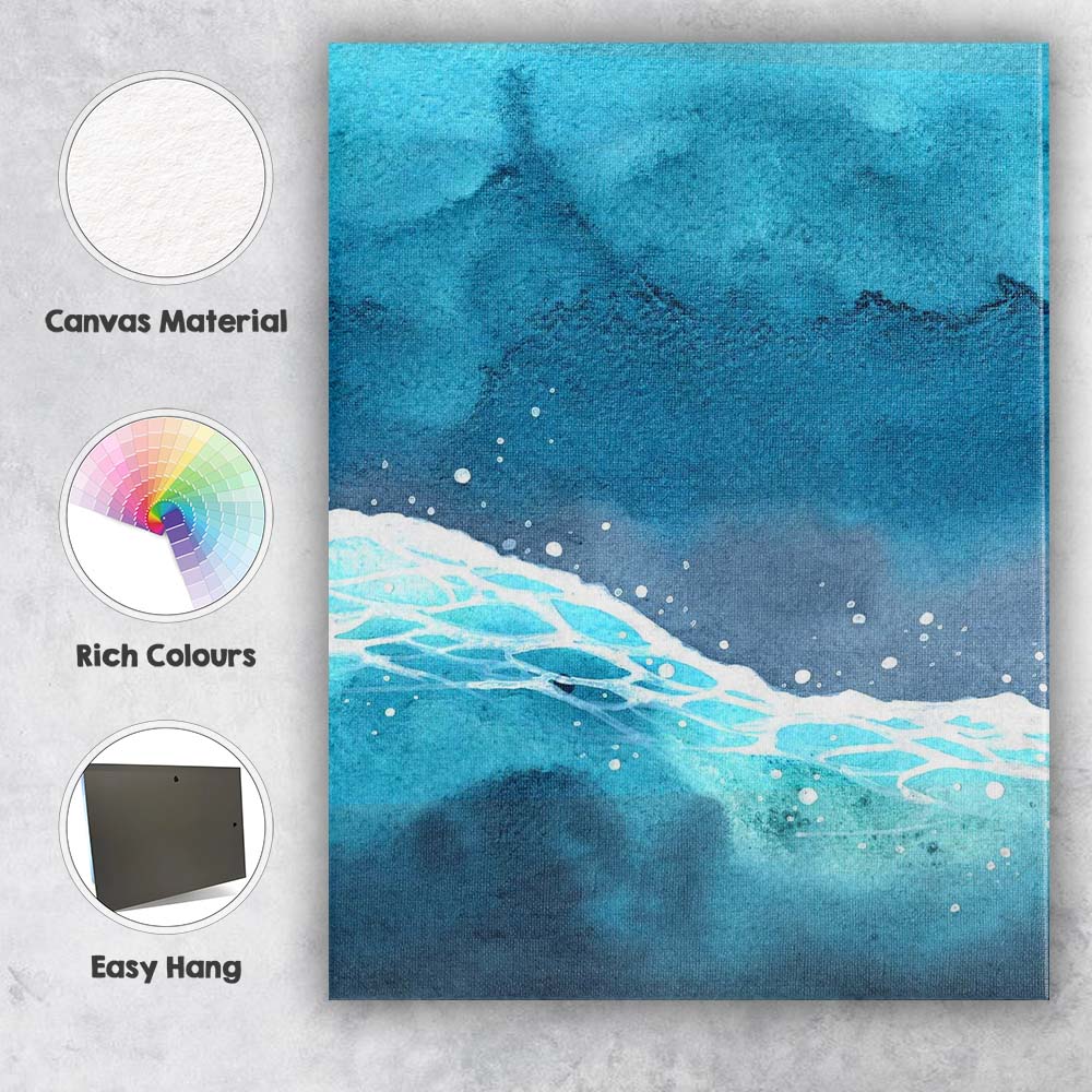 Moody Blue Ocean Wave Watercolour Seascape Abstract Canvas Wall Art Print Decor Picture Ready to Hang