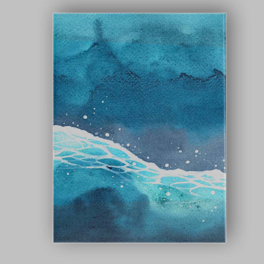 Moody Blue Ocean Wave Watercolour Seascape Abstract Canvas Wall Art Print Decor Picture Ready to Hang