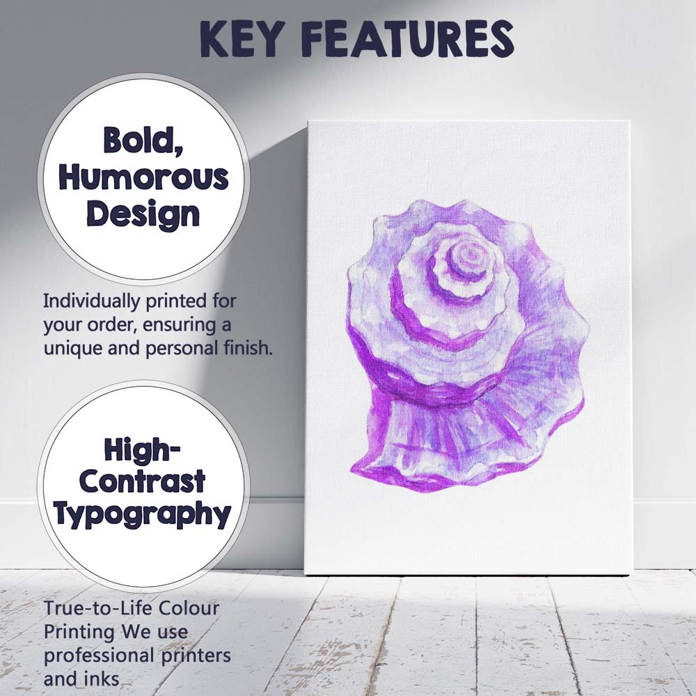 Purple Spiral Seashell Watercolour Coastal Marine Illustration Canvas Wall Art Print Decor Picture Ready to Hang