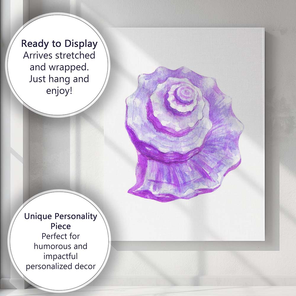 Purple Spiral Seashell Watercolour Coastal Marine Illustration Canvas Wall Art Print Decor Picture Ready to Hang