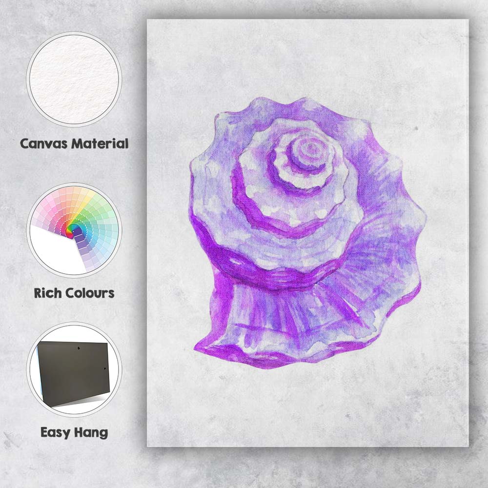 Purple Spiral Seashell Watercolour Coastal Marine Illustration Canvas Wall Art Print Decor Picture Ready to Hang