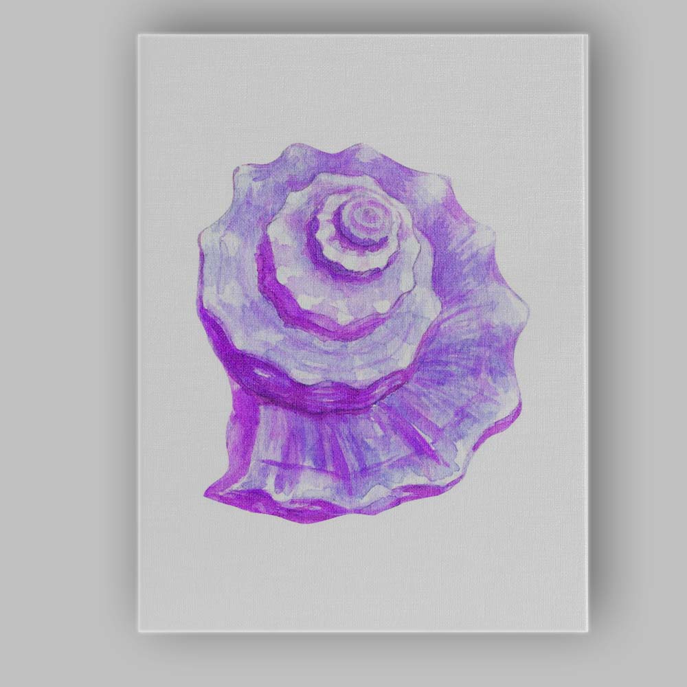 Purple Spiral Seashell Watercolour Coastal Marine Illustration Canvas Wall Art Print Decor Picture Ready to Hang