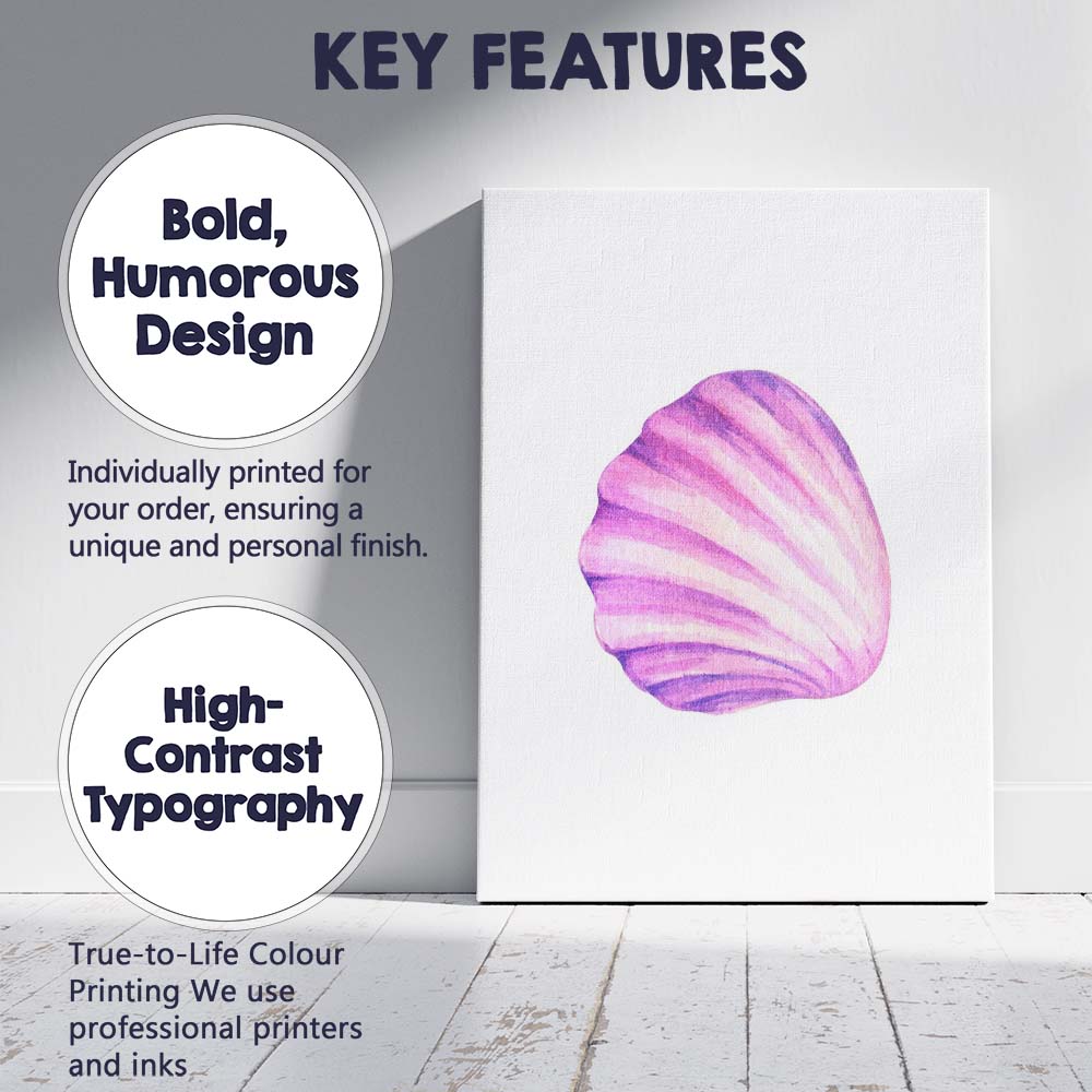 Pink Purple Scallop Seashell Watercolour Coastal Marine Illustration Canvas Wall Art Print Decor Picture Ready to Hang