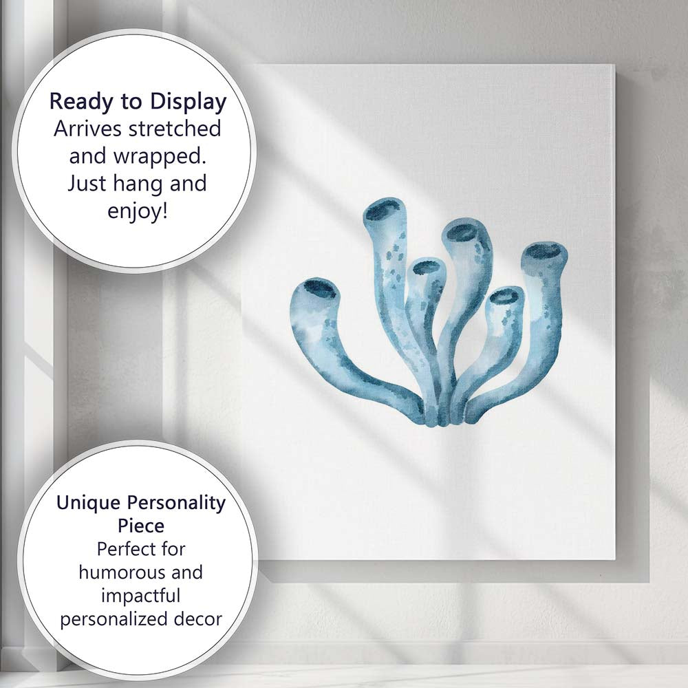Soft Blue Watercolour Sea Sponge Coral Marine Illustration Canvas Wall Art Print Decor Picture Ready to Hang