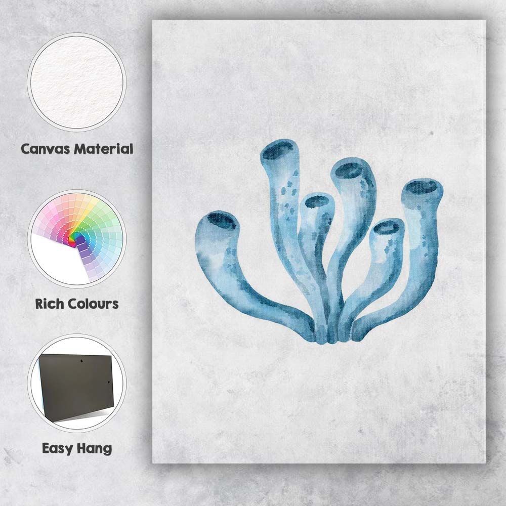 Soft Blue Watercolour Sea Sponge Coral Marine Illustration Canvas Wall Art Print Decor Picture Ready to Hang