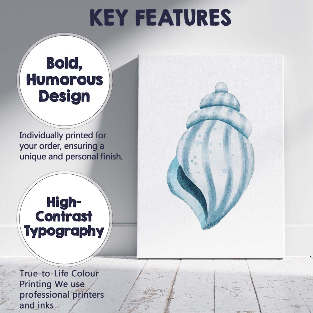 Soft Blue Spiral Seashell Watercolour Coastal Marine Illustration Canvas Wall Art Print Decor Picture Ready to Hang
