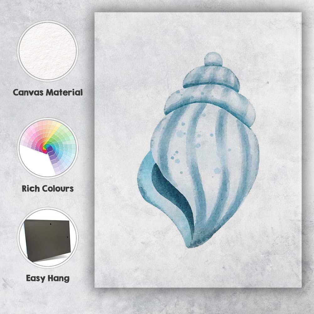 Soft Blue Spiral Seashell Watercolour Coastal Marine Illustration Canvas Wall Art Print Decor Picture Ready to Hang