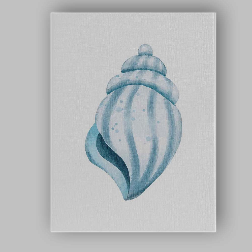 Soft Blue Spiral Seashell Watercolour Coastal Marine Illustration Canvas Wall Art Print Decor Picture Ready to Hang