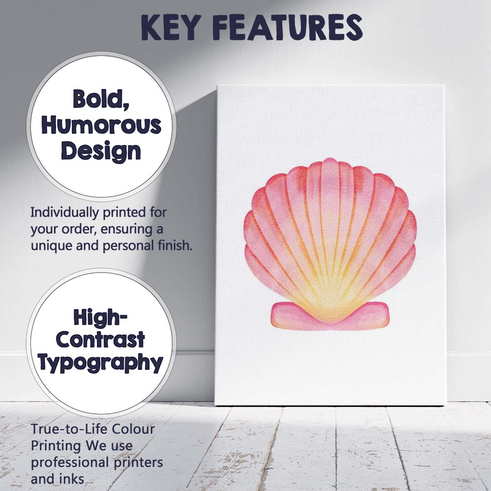 Pink Coral Scallop Seashell Watercolour Coastal Marine Illustration Canvas Wall Art Print Decor Picture Ready to Hang