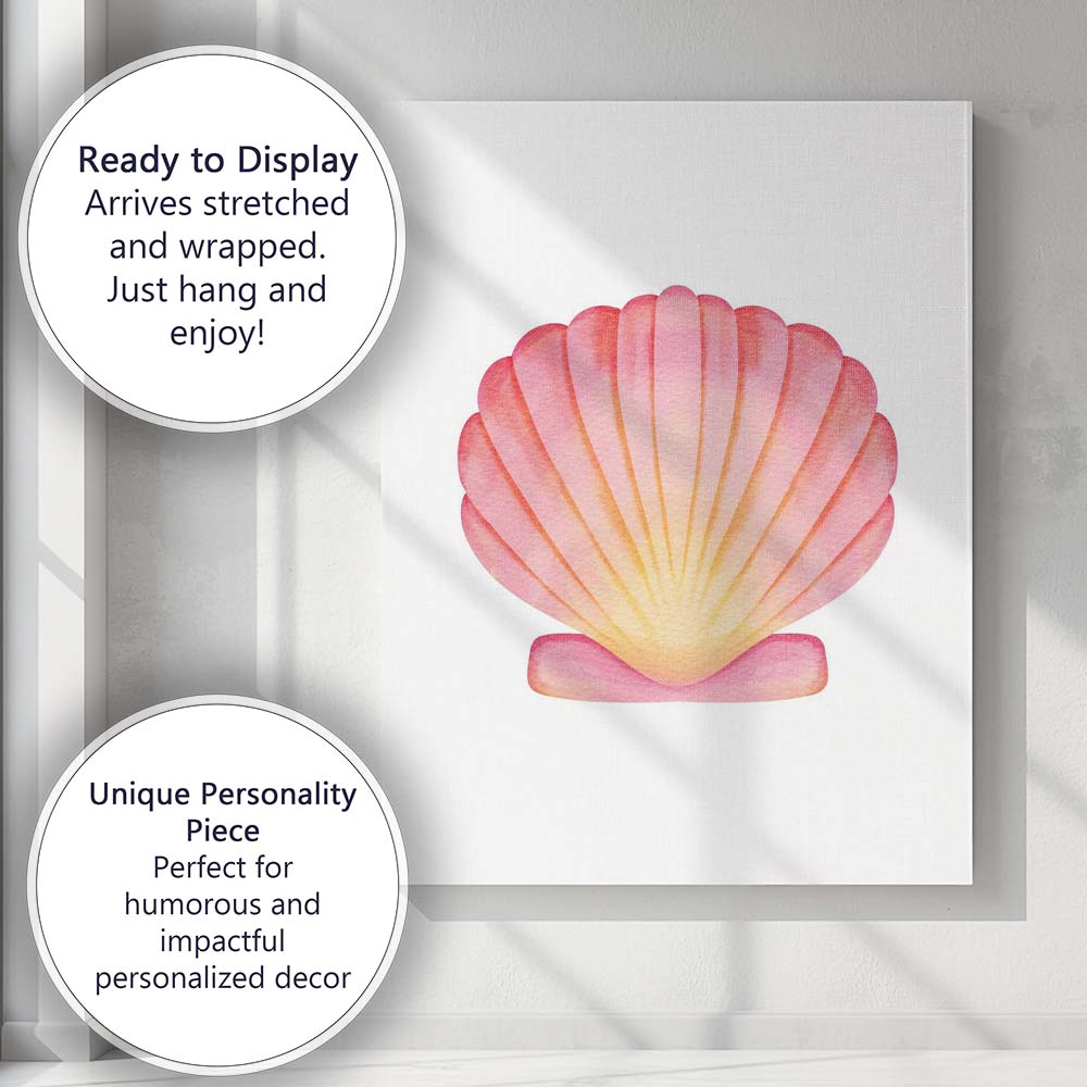 Pink Coral Scallop Seashell Watercolour Coastal Marine Illustration Canvas Wall Art Print Decor Picture Ready to Hang