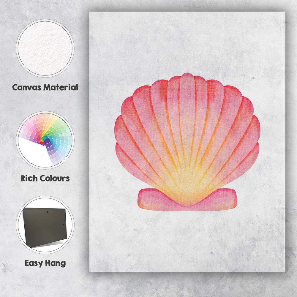 Pink Coral Scallop Seashell Watercolour Coastal Marine Illustration Canvas Wall Art Print Decor Picture Ready to Hang