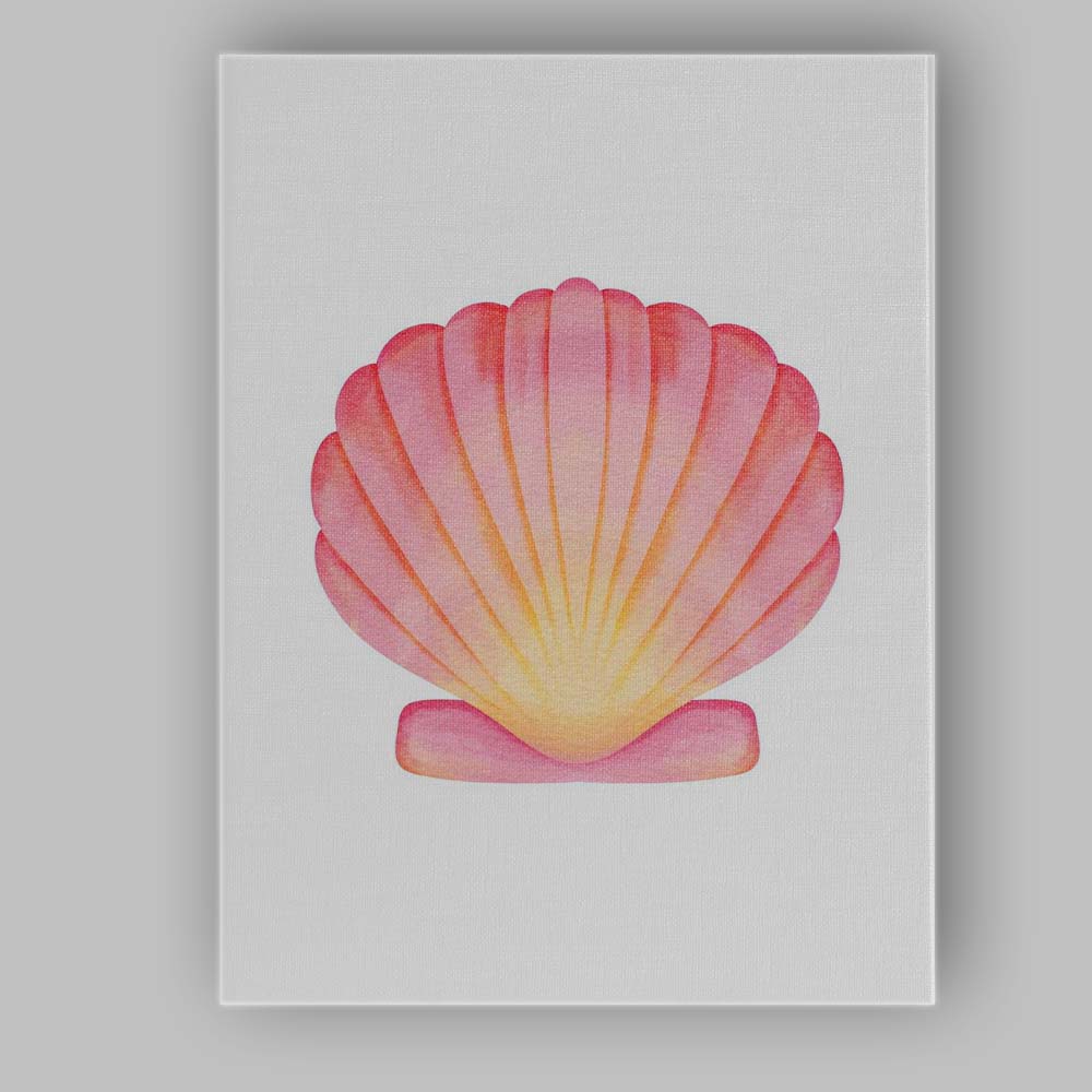 Pink Coral Scallop Seashell Watercolour Coastal Marine Illustration Canvas Wall Art Print Decor Picture Ready to Hang