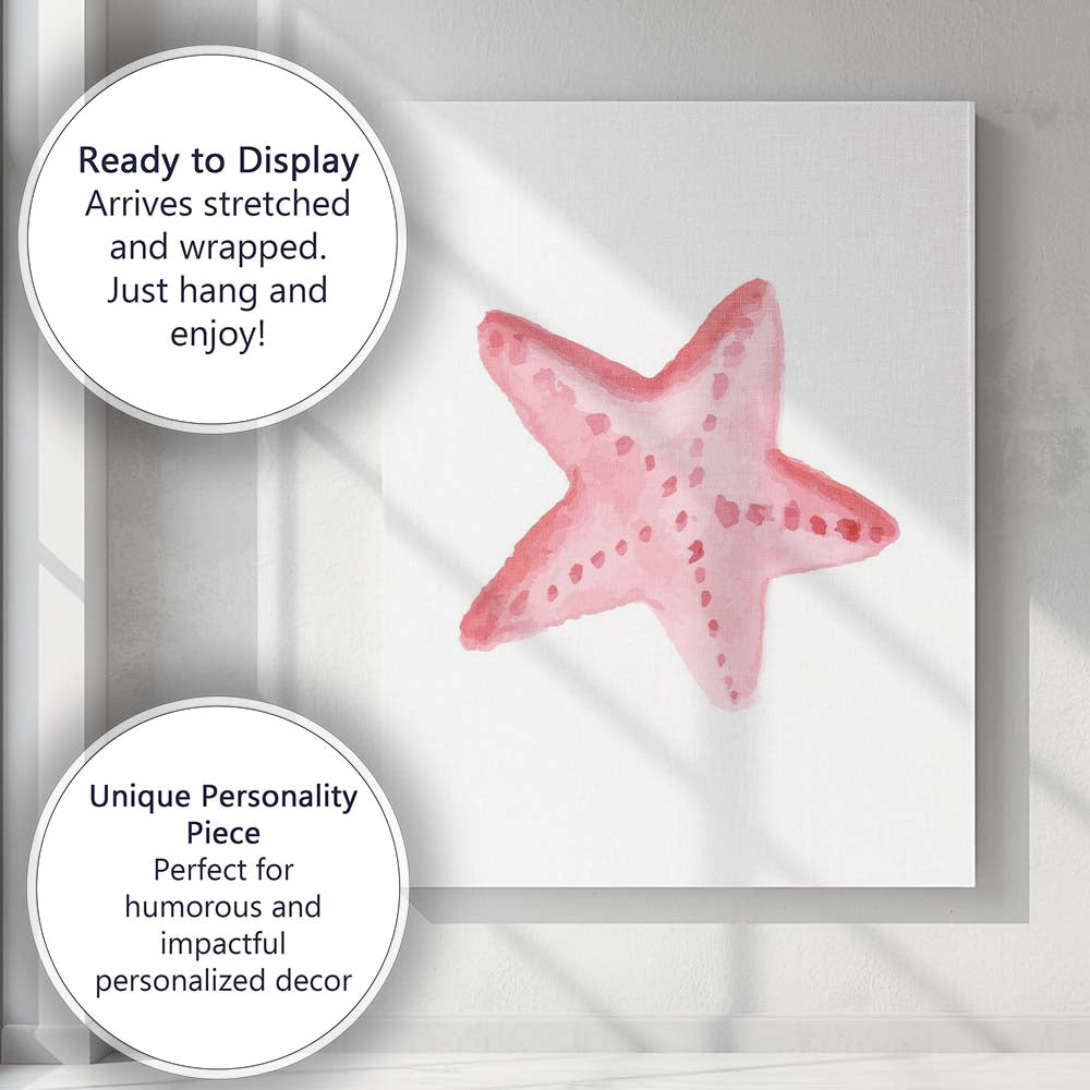 Pink Watercolour Starfish Coastal Marine Illustration Canvas Wall Art Print Decor Picture Ready to Hang