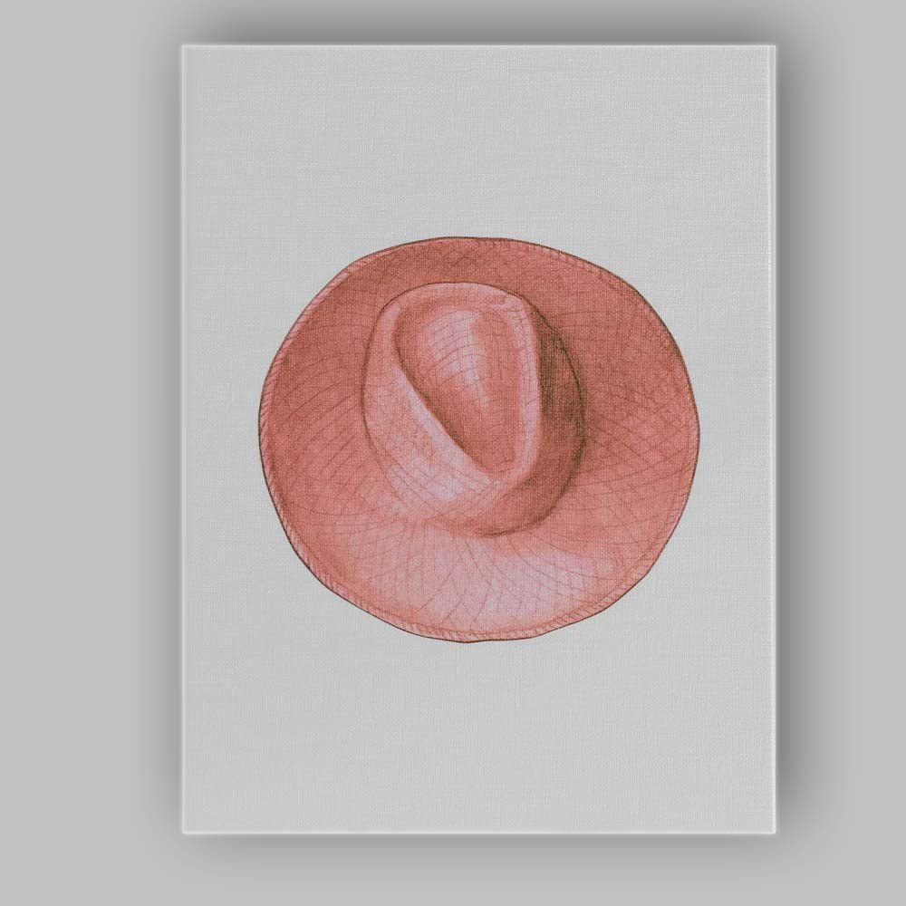 Blush Pink Wide Brim Summer Sun Hat Illustration Canvas Wall Art Print Decor Picture Ready to Hang