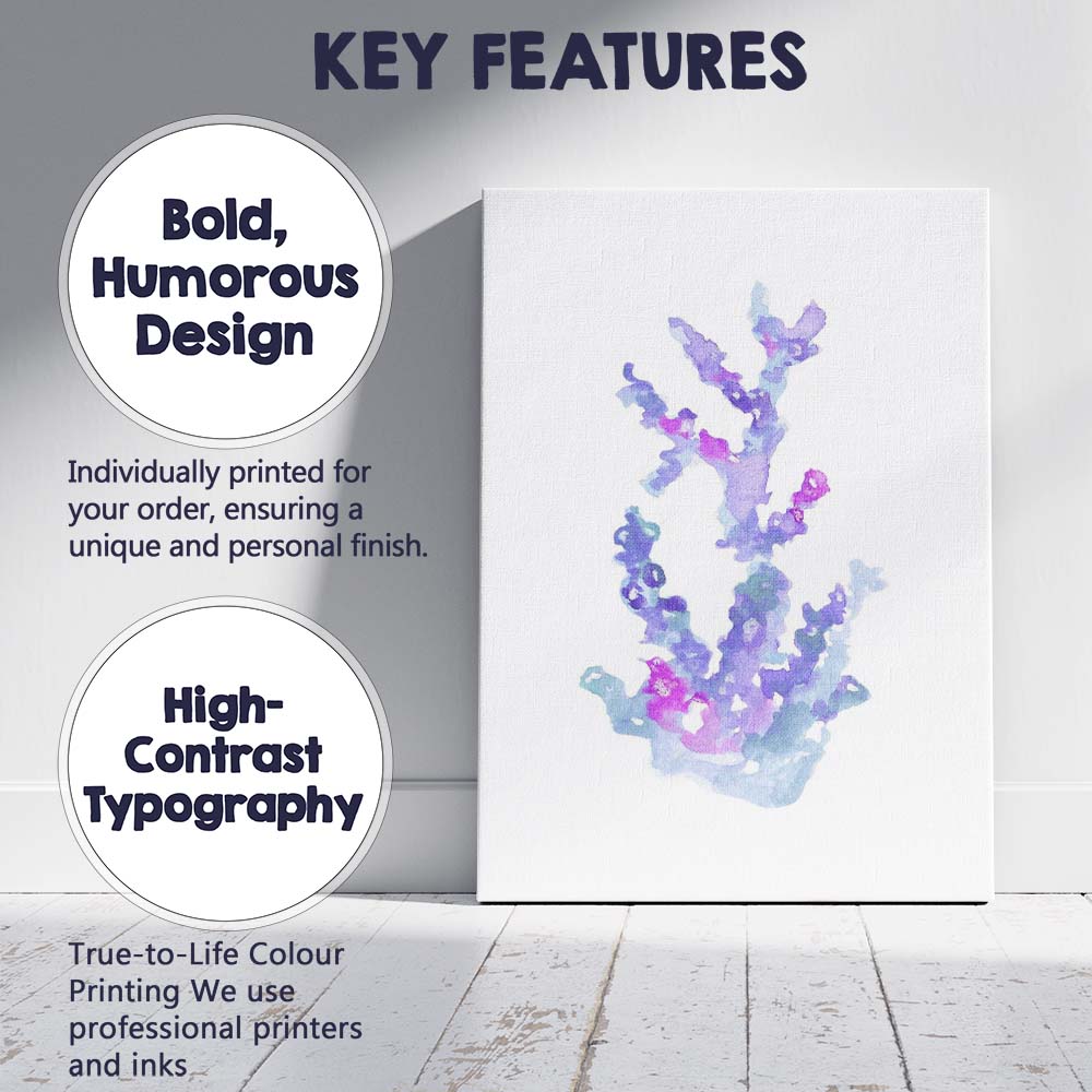 Purple Blue Watercolour Coral Reef Marine Illustration Canvas Wall Art Print Decor Picture Ready to Hang