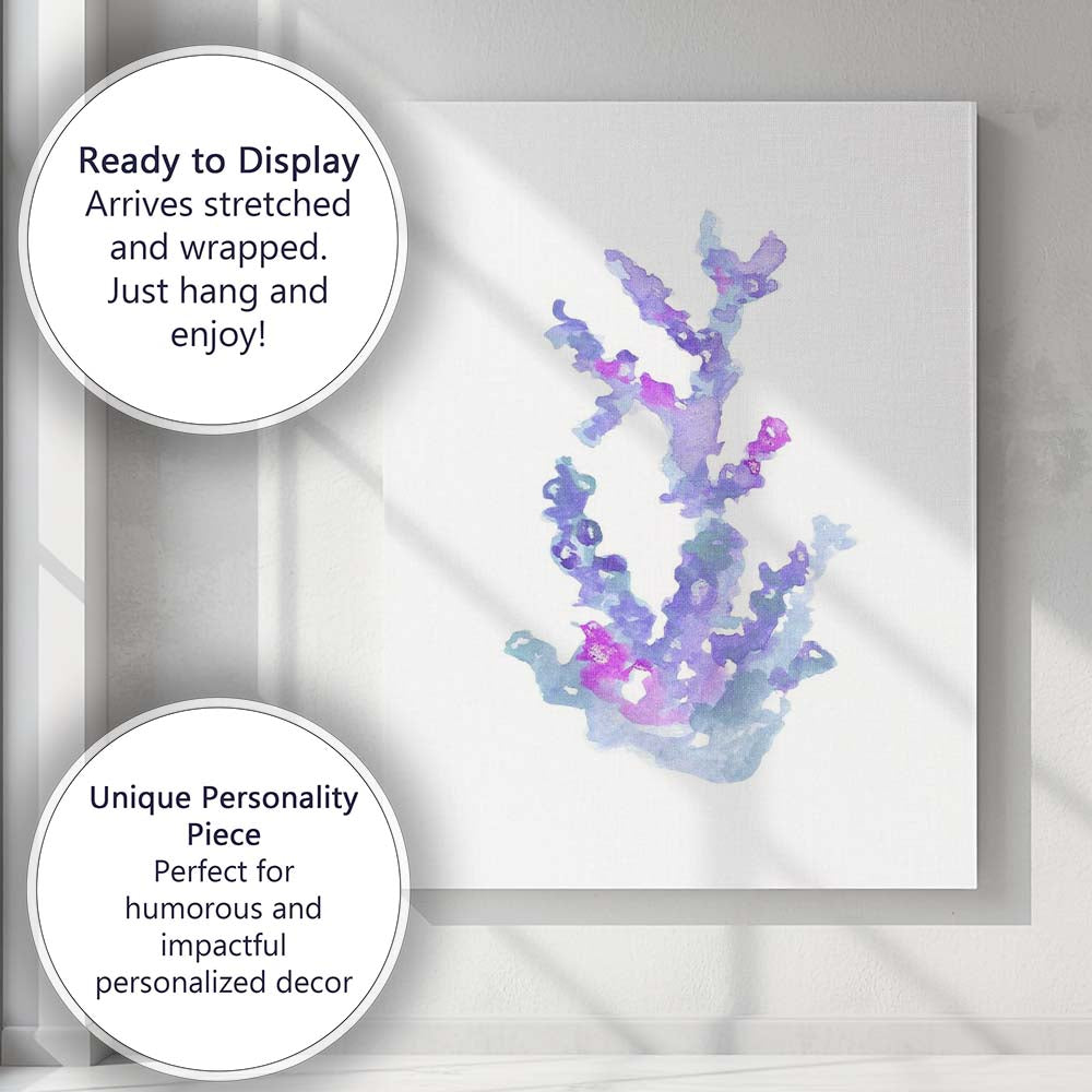 Purple Blue Watercolour Coral Reef Marine Illustration Canvas Wall Art Print Decor Picture Ready to Hang