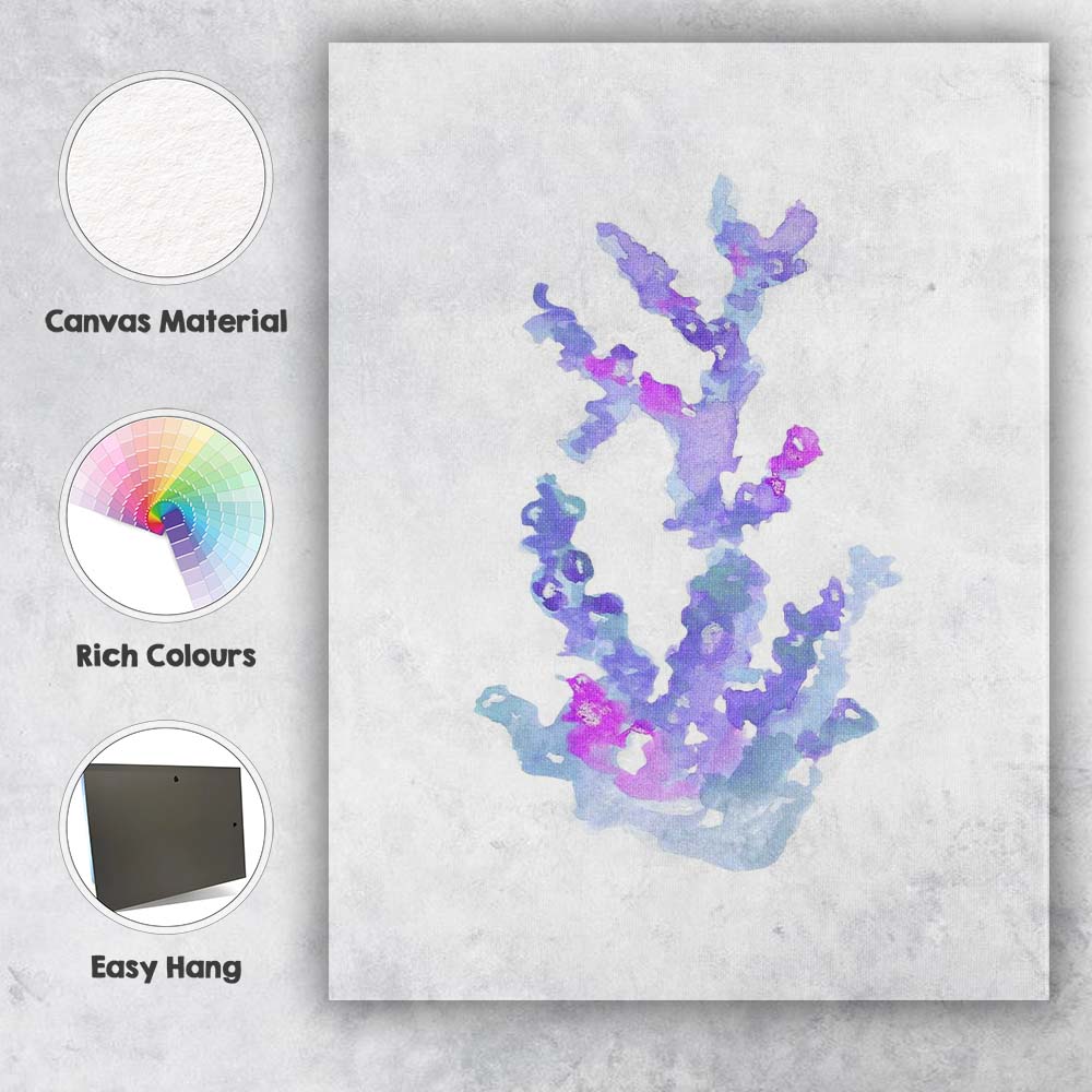 Purple Blue Watercolour Coral Reef Marine Illustration Canvas Wall Art Print Decor Picture Ready to Hang