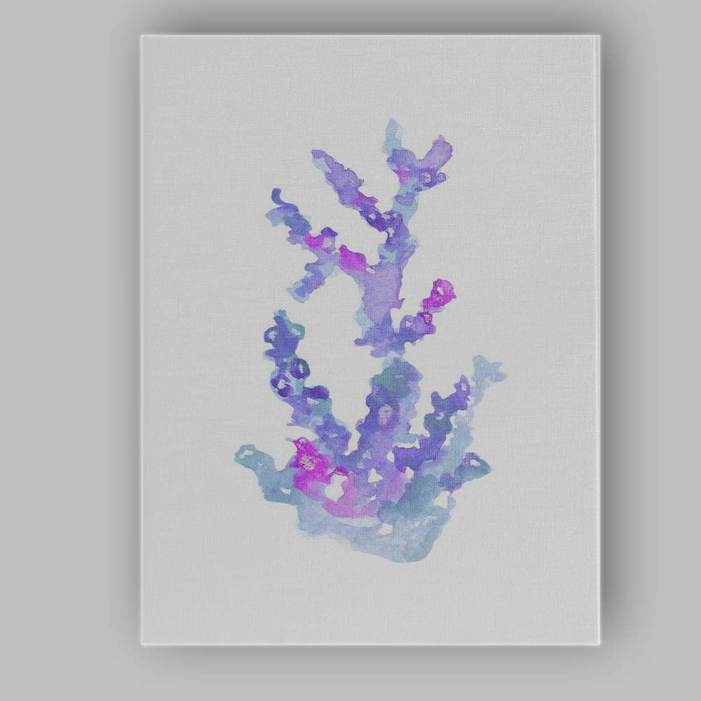 Purple Blue Watercolour Coral Reef Marine Illustration Canvas Wall Art Print Decor Picture Ready to Hang