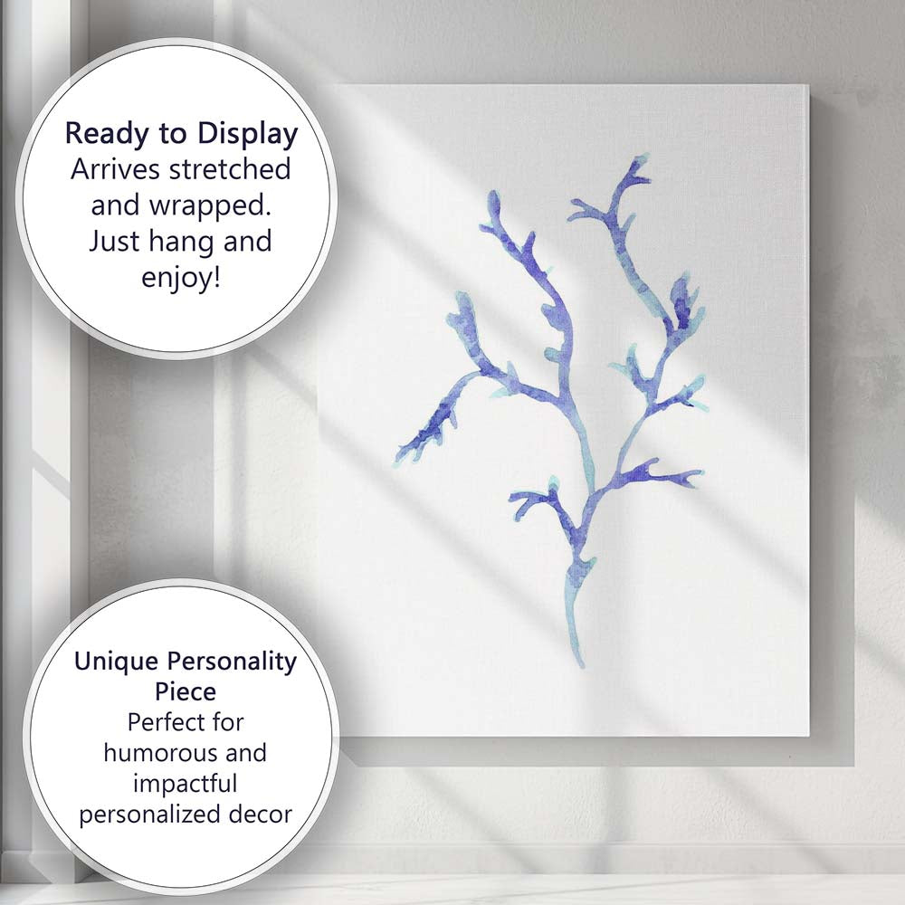 Blue Watercolour Coral Branch Coastal Marine Illustration Canvas Wall Art Print Decor Picture Ready to Hang