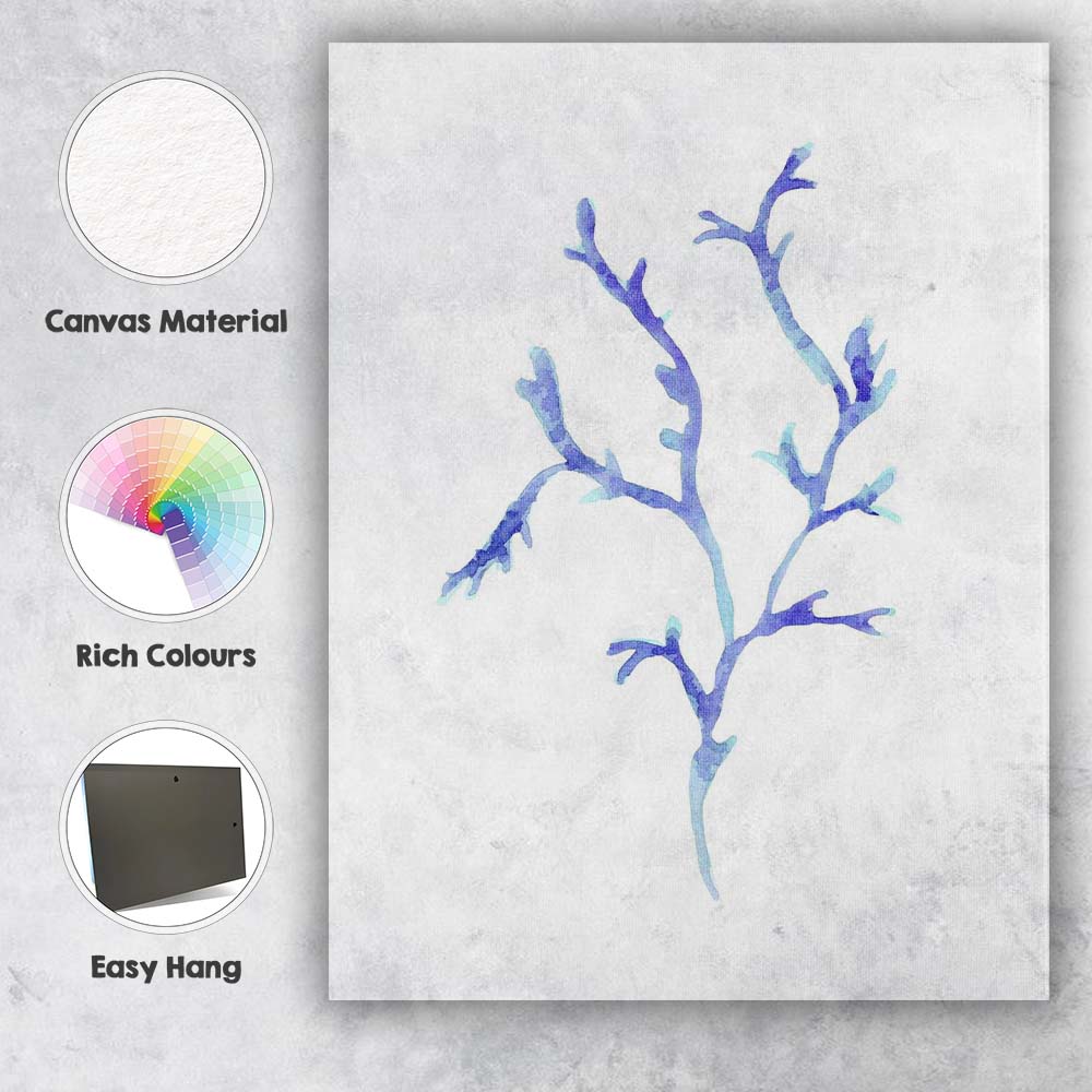 Blue Watercolour Coral Branch Coastal Marine Illustration Canvas Wall Art Print Decor Picture Ready to Hang