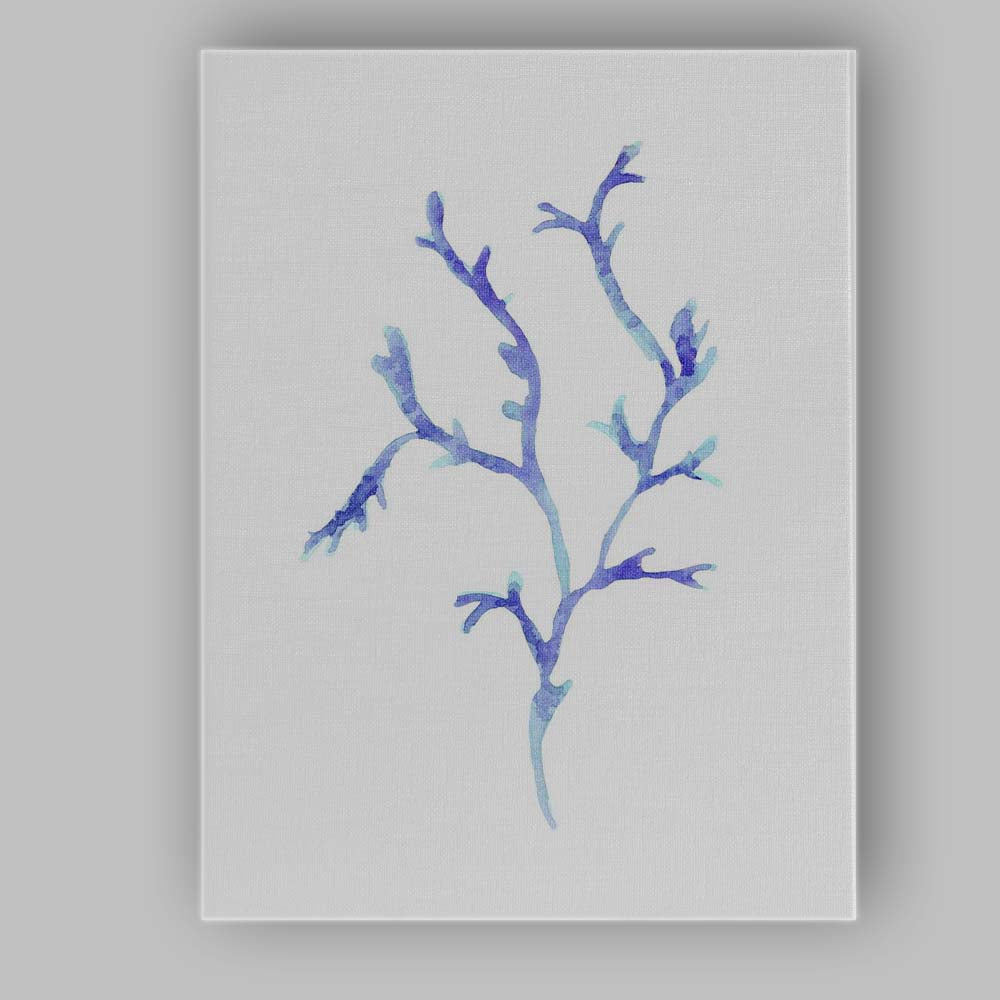 Blue Watercolour Coral Branch Coastal Marine Illustration Canvas Wall Art Print Decor Picture Ready to Hang